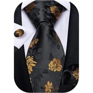 Mens Tie Set Paisley Floral Necktie Hanky Cufflinks Silk Tie Set Party Wedding